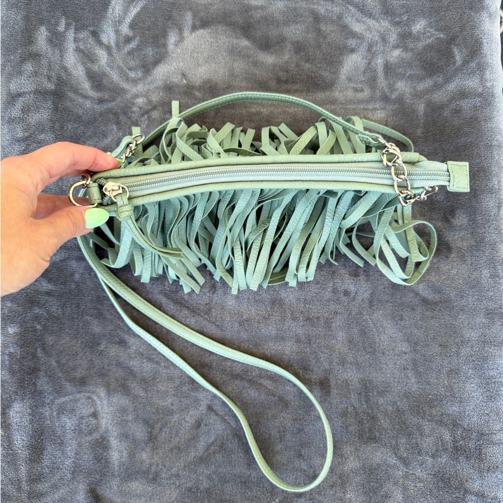 Fringe Crossbody Bag in Sage/Mint Green - Picture 2 of 9